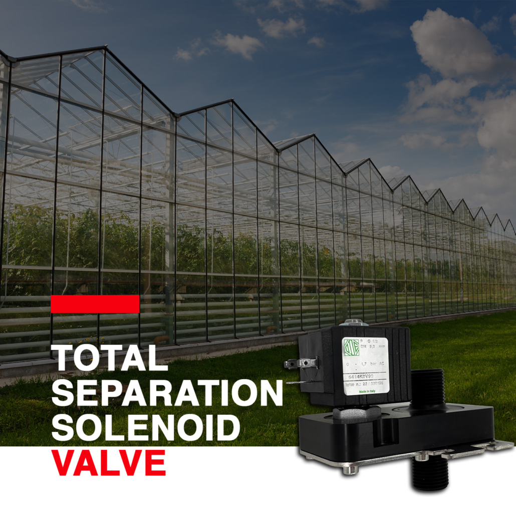 Total separation solenoid valve for greenhouses