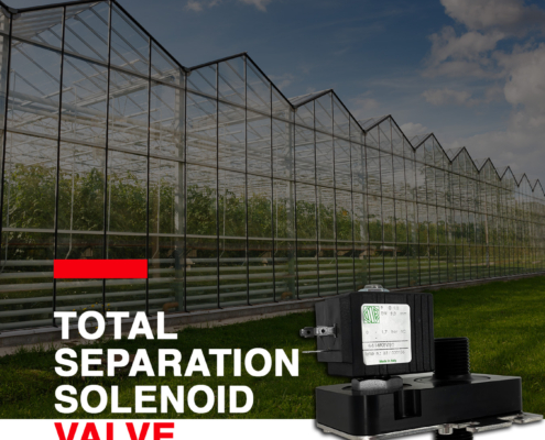Total separation solenoid valve for greenhouses